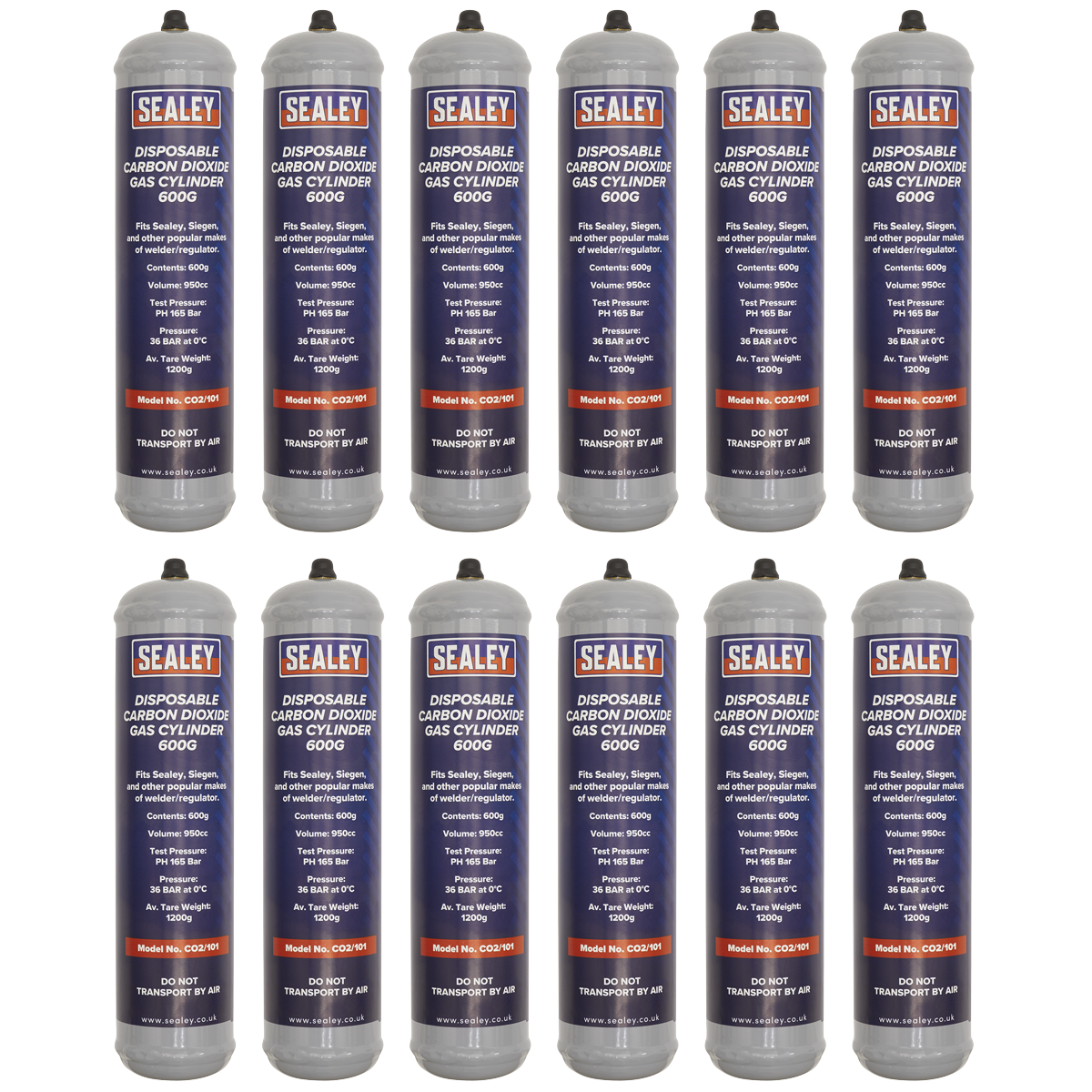 Disposable Carbon Dioxide Gas Cylinder 600g - Box of 12 CO2/101/12