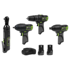 4 x SV10.8 Series Cordless Power Tool Kit 10.8V - 2 Batteries & Euro Plug CP108VCOMBO2EU