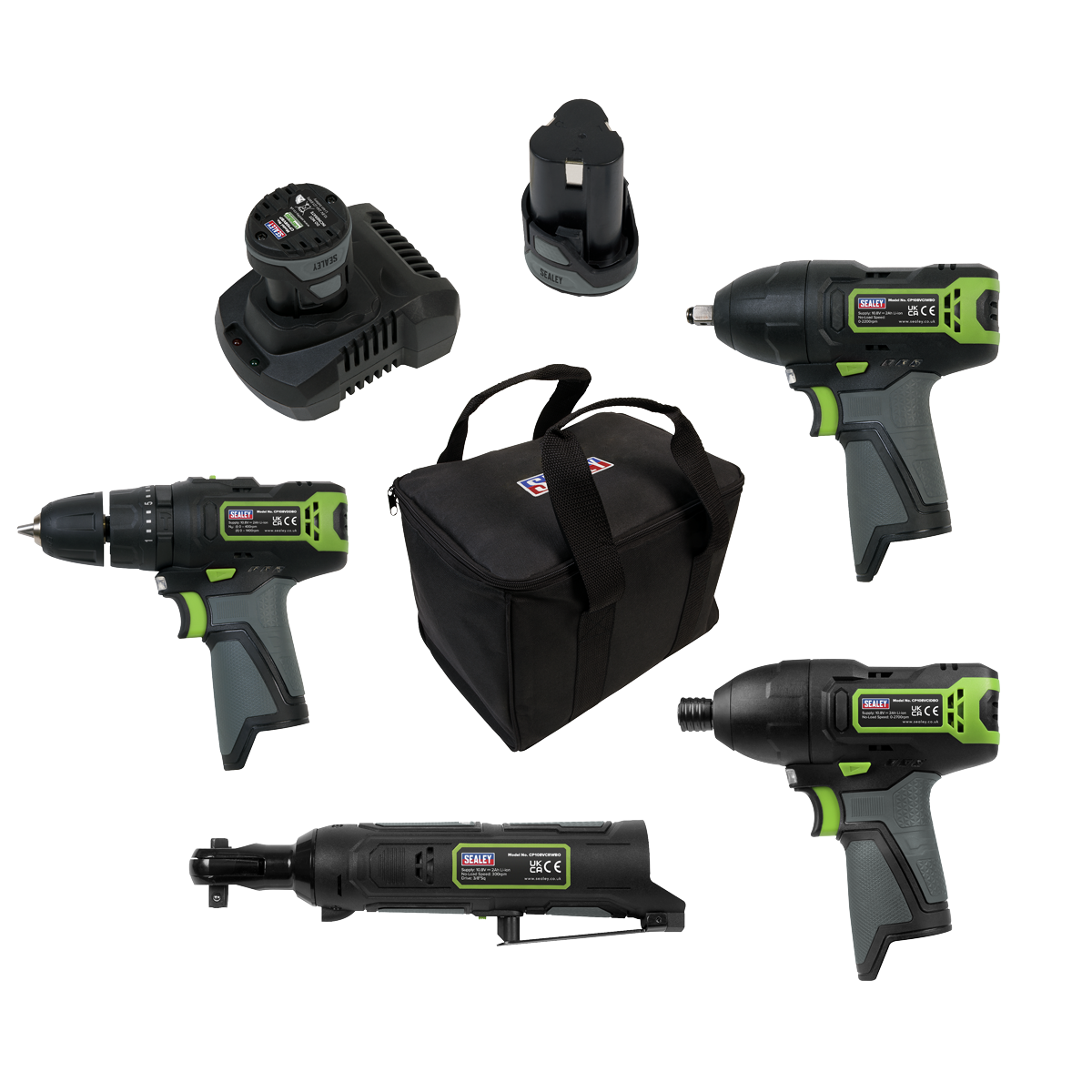 4 x SV10.8 Series Cordless Power Tool Kit 10.8V - 2 Batteries CP108VCOMBO2
