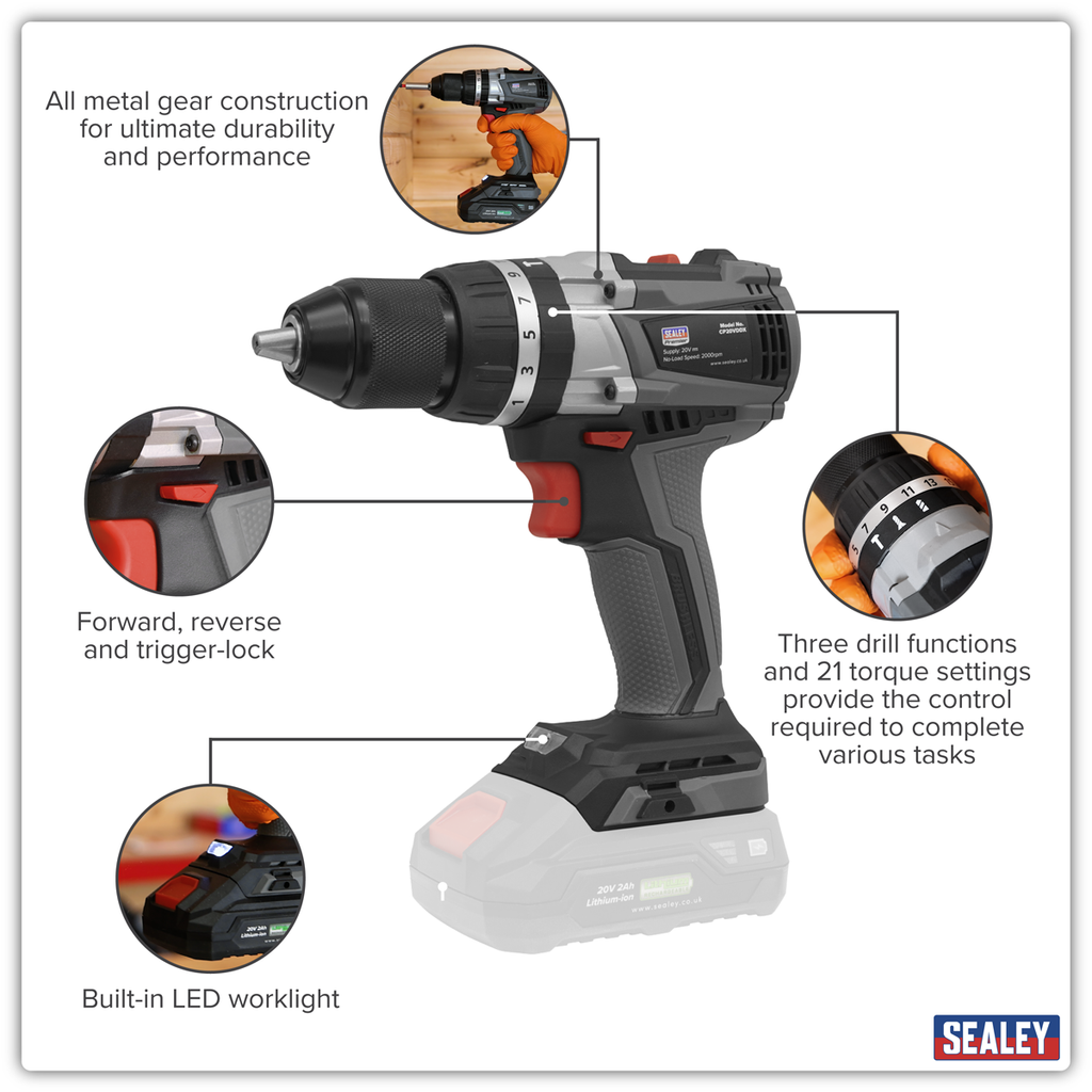 SV20 Series 13mm Brushless Cordless Combi Drill 20V - Body Only CP20VDDX