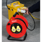 25m Heavy-Duty Cable Reel with Thermal Trip 2 x 110V CR12515