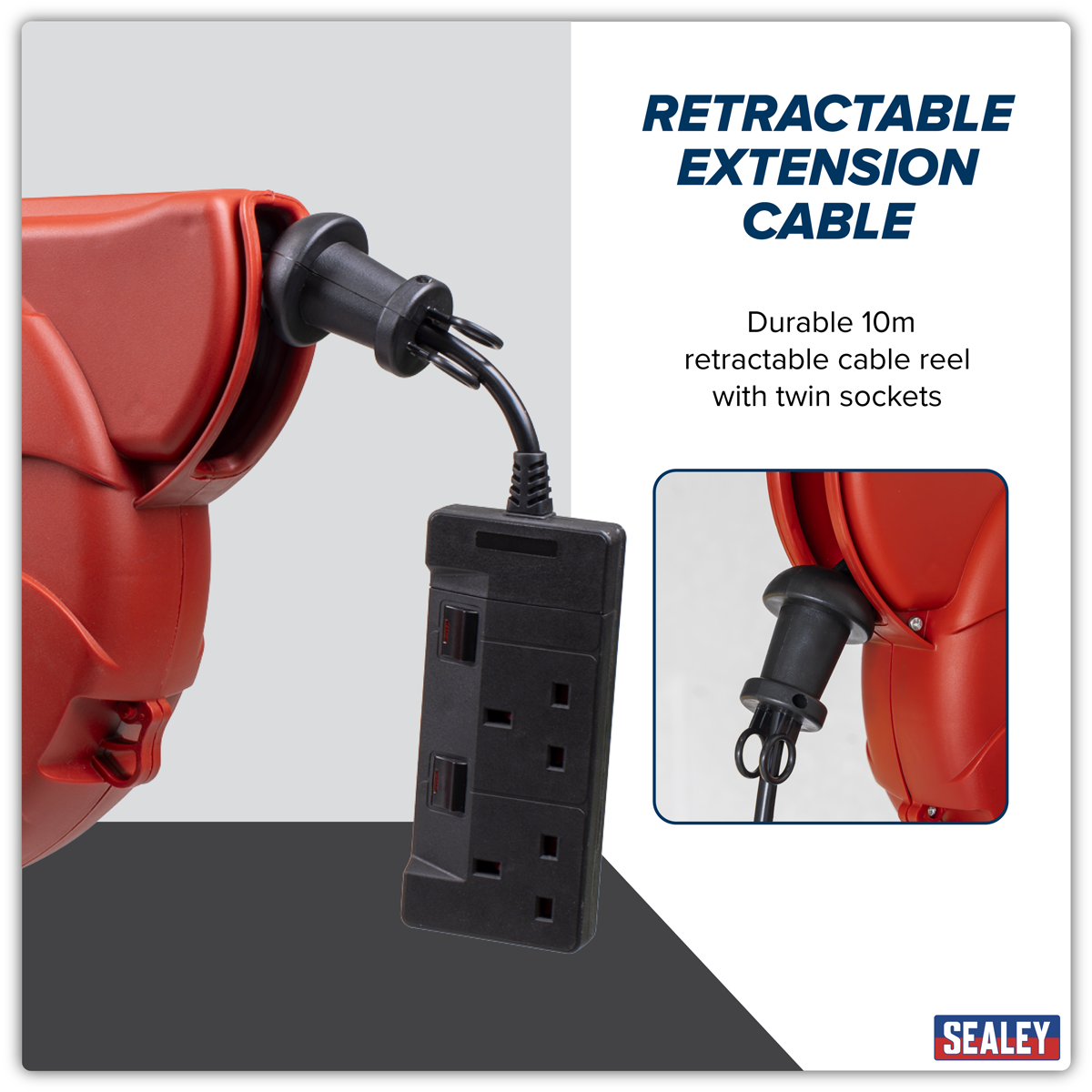 10m Retractable Cable Reel 2 x 230V CRM10