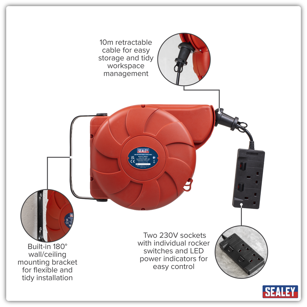 10m Retractable Cable Reel 2 x 230V CRM10