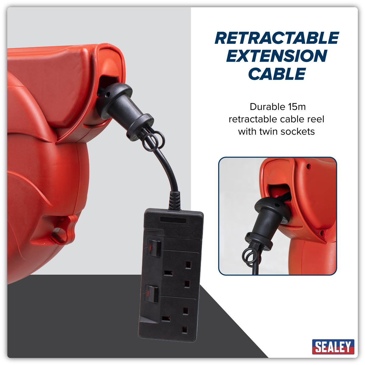 15m Retractable Cable Reel System 2 x 230V CRM15