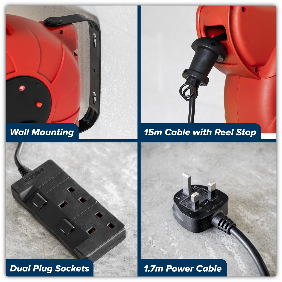 15m Retractable Cable Reel System 2 x 230V CRM15