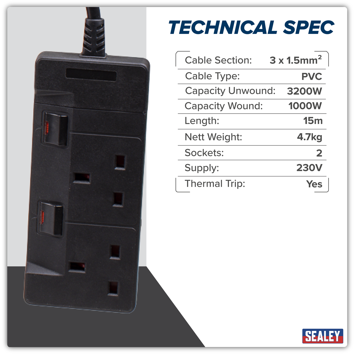 15m Retractable Cable Reel System 2 x 230V CRM15