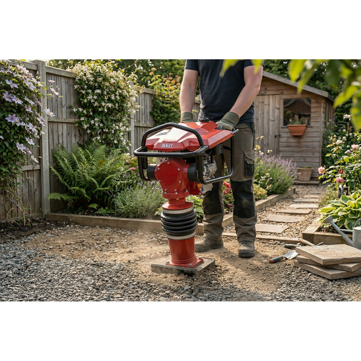 Petrol Tamping Rammer with Wheel Kit 3.2kW CRX300