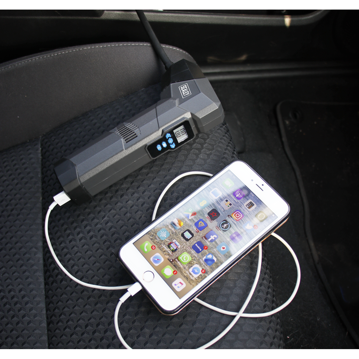 Compact Rechargeable Tyre Inflator & Power Bank with Worklight CTI120