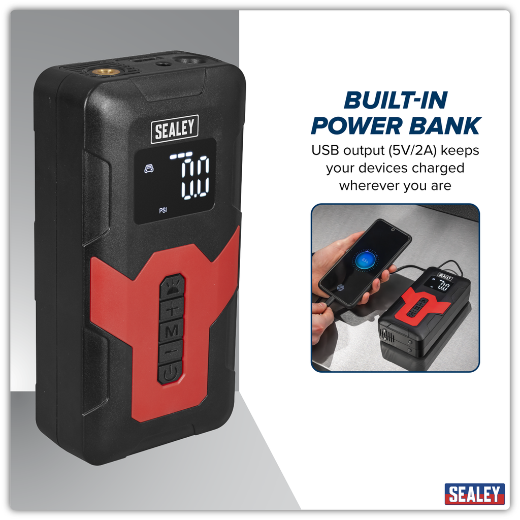 Rechargeable Tyre Inflator & Power Bank with Worklight 12V CTI140