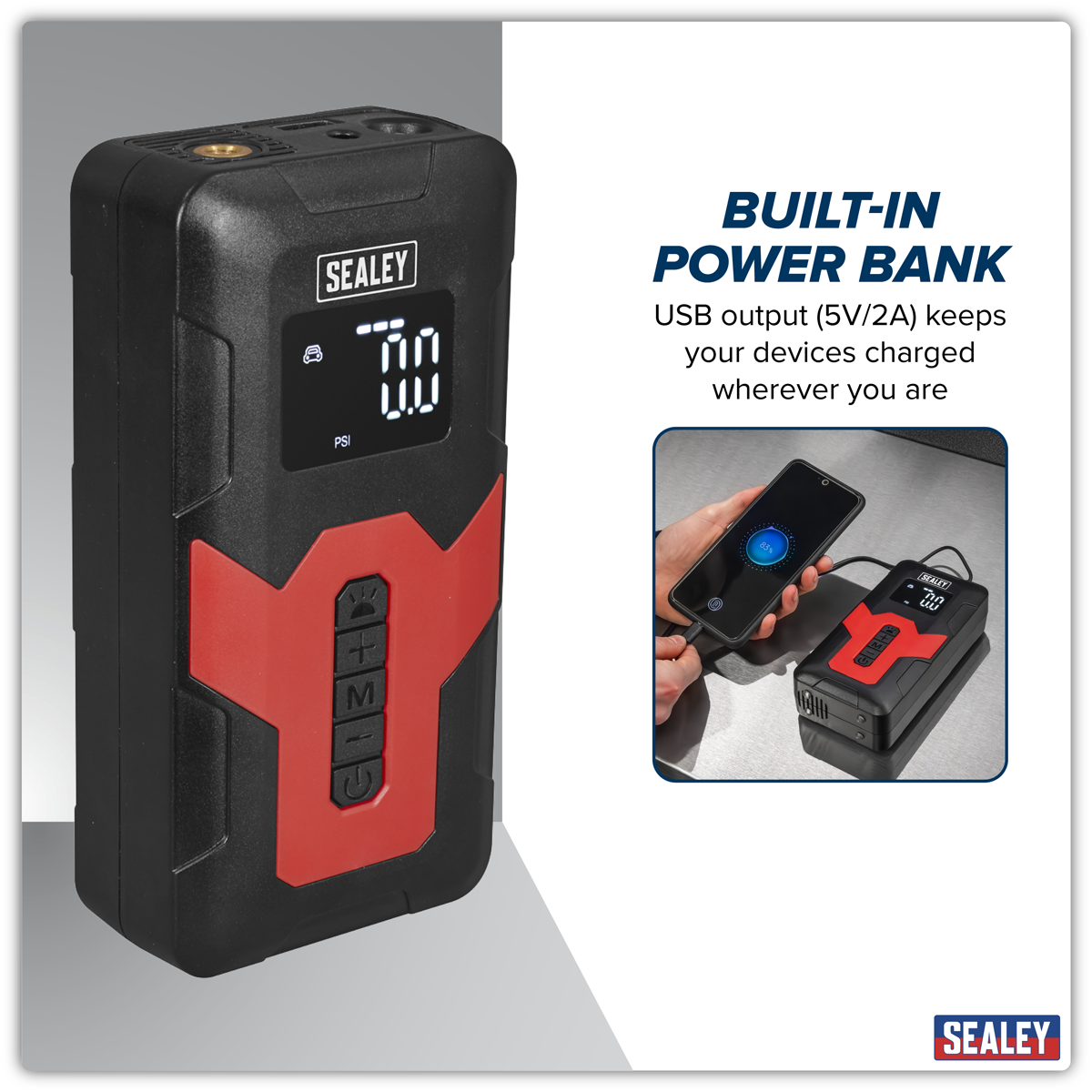 Rechargeable Tyre Inflator & Power Bank with Worklight 12V CTI140