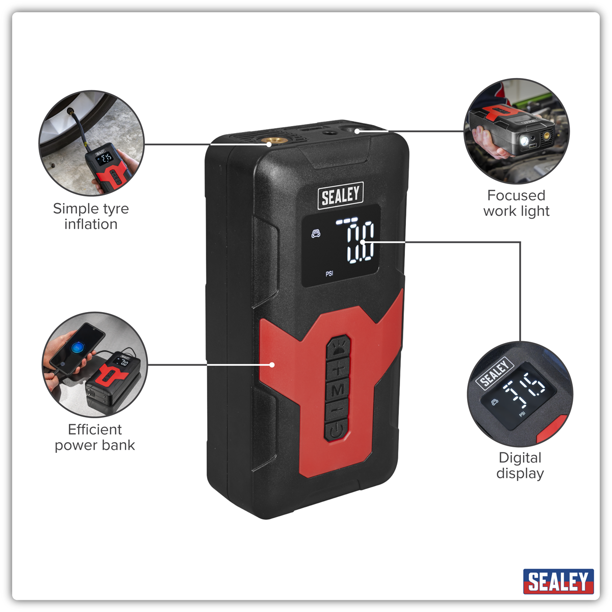 Rechargeable Tyre Inflator & Power Bank with Worklight 12V CTI140