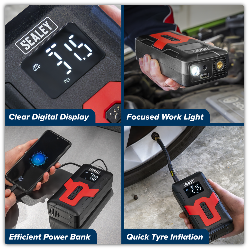 Rechargeable Tyre Inflator & Power Bank with Worklight 12V CTI140