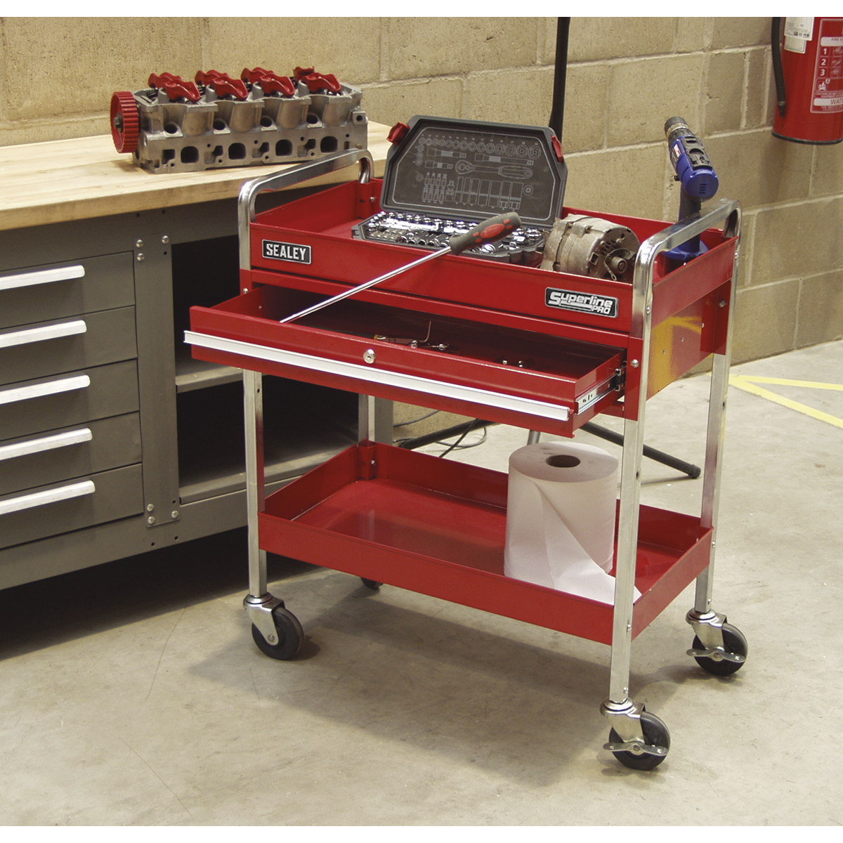 Heavy-Duty Trolley with Lockable Drawer 2-Level CX101D