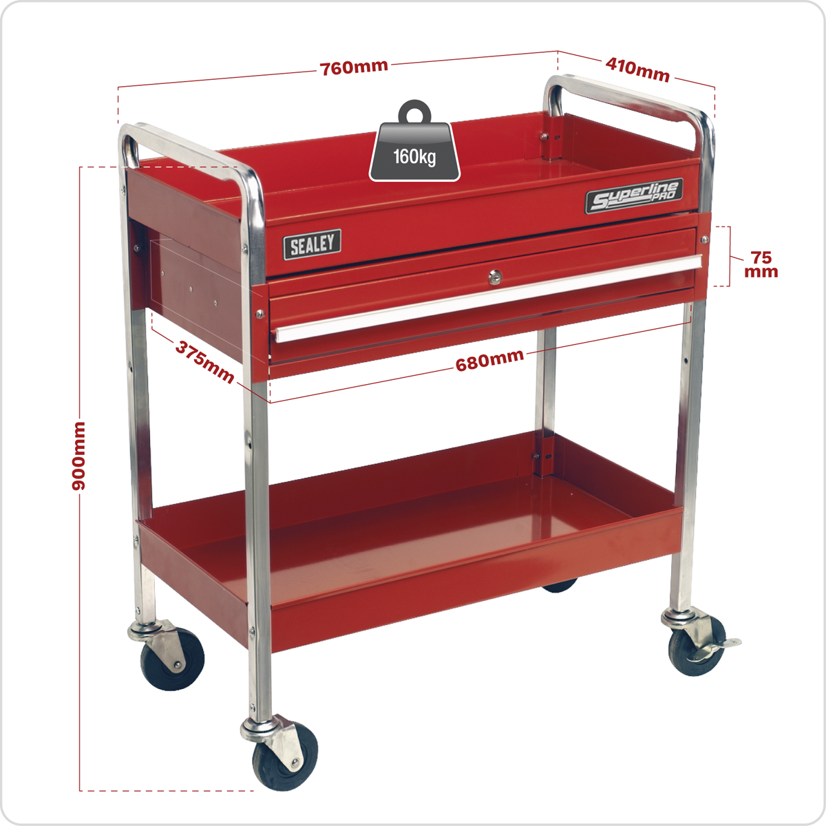 Heavy-Duty Trolley with Lockable Drawer 2-Level CX101D