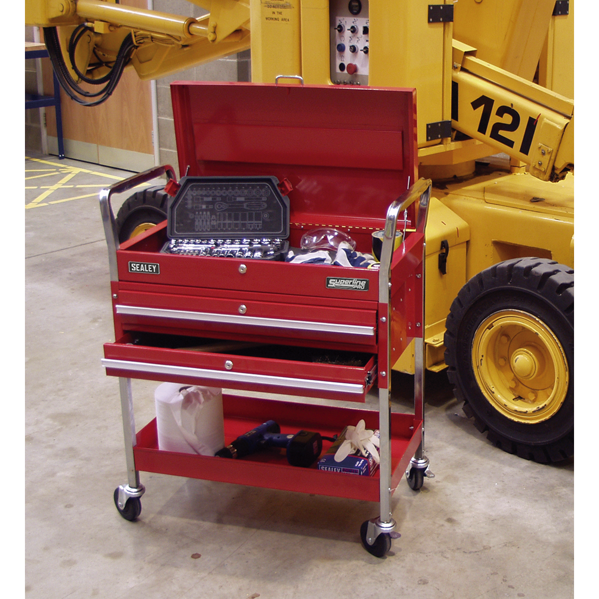 Heavy-Duty Trolley with Lockable Top & 2 Drawers 2-Level CX1042D