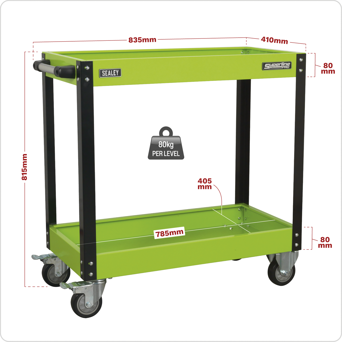 Heavy-Duty Workshop Trolley 2-Level - Hi-Vis Green CX109HV