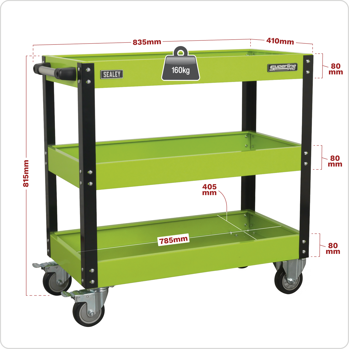 Heavy-Duty Workshop Trolley 3-Level - Hi-Vis Green CX110HV