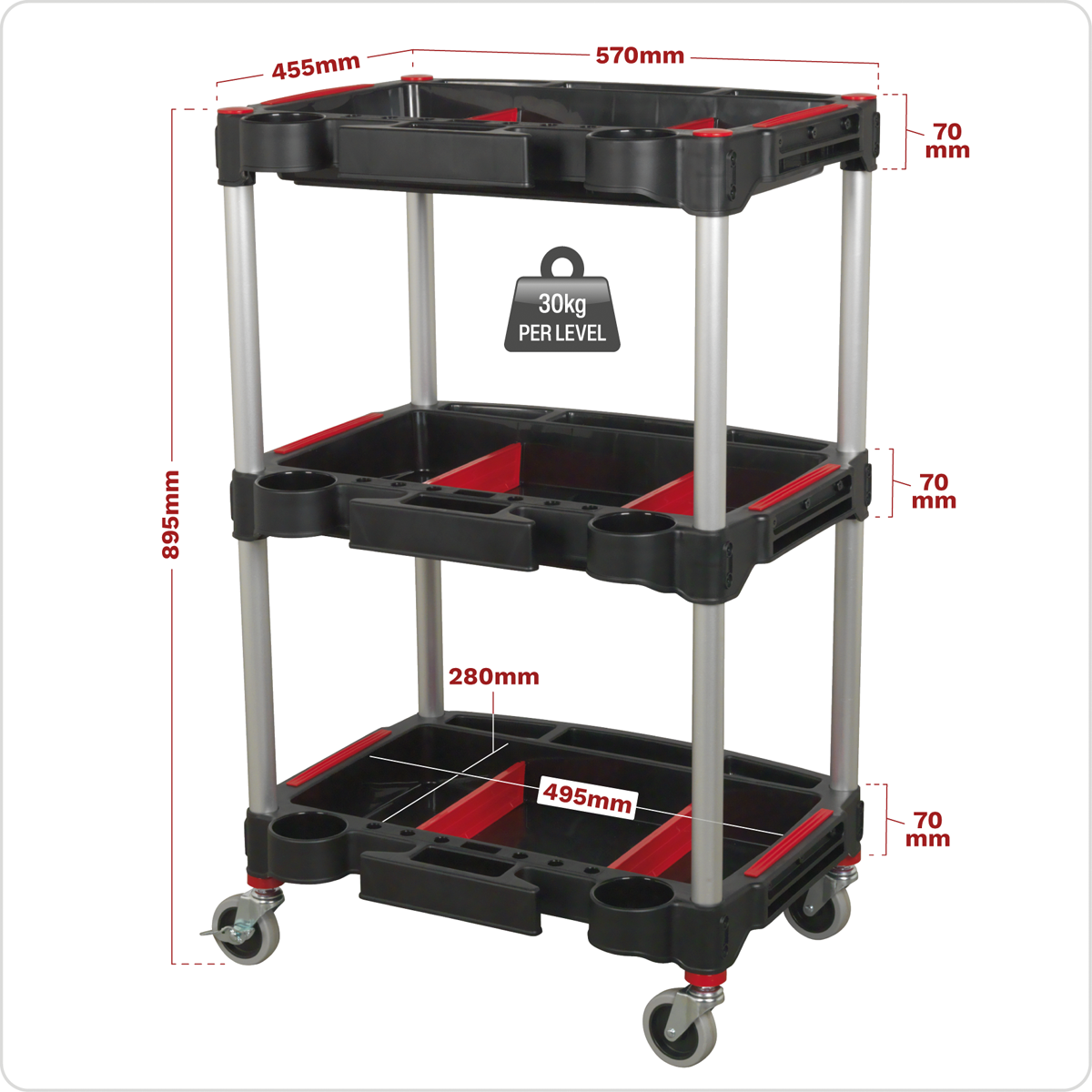 Composite Workshop Trolley with Parts Storage 3-Level CX313