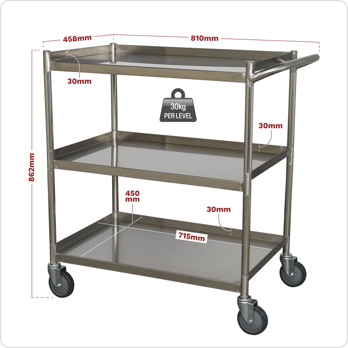 Stainless Steel Workshop Trolley 3-Level CX410SS