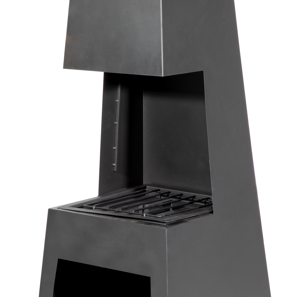 Dellonda Outdoor Chiminea with Firewood Storage - Black Steel DG107