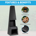 Dellonda Outdoor Chiminea with Firewood Storage - Black Steel DG107