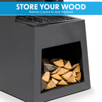 Dellonda Outdoor Chiminea with Firewood Storage - Black Steel DG107