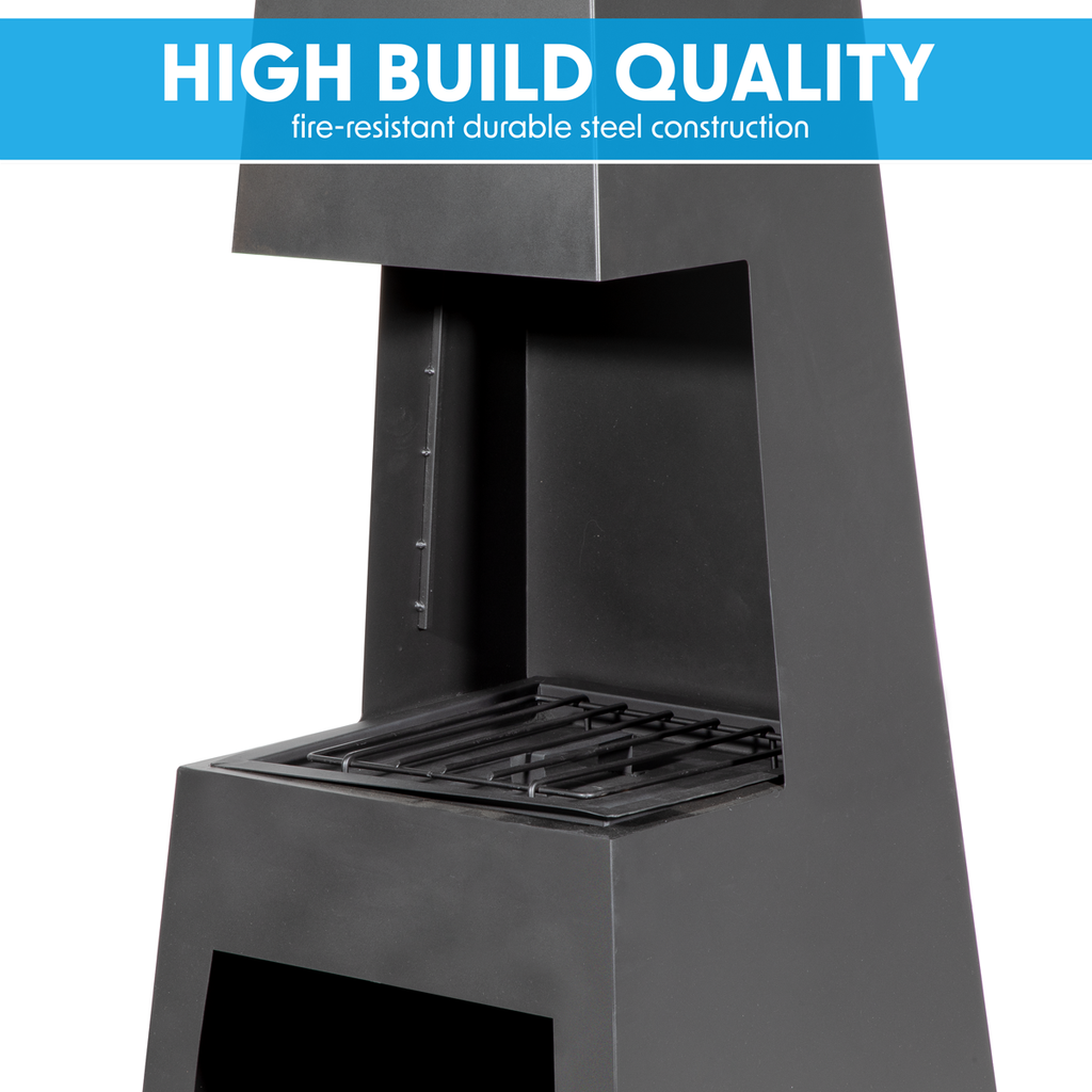 Dellonda Outdoor Chiminea with Firewood Storage - Black Steel DG107