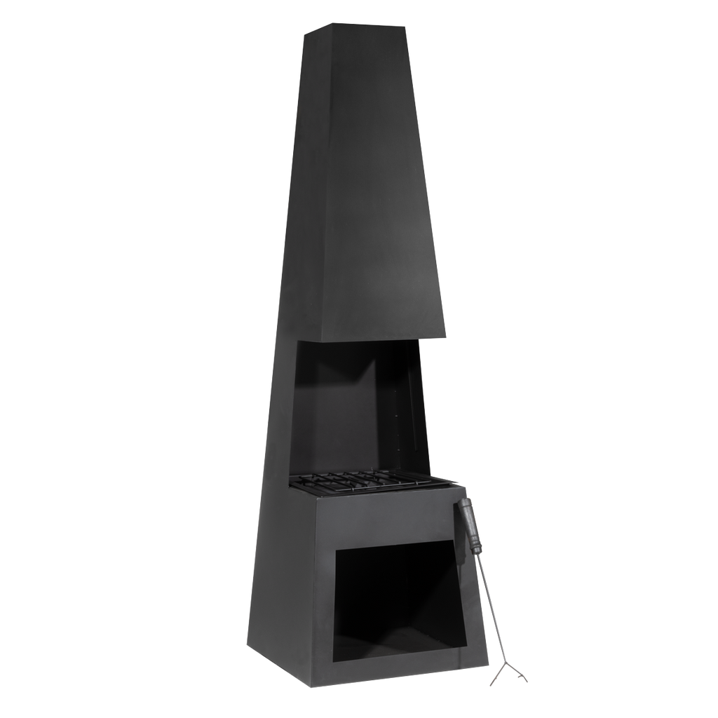 Dellonda Outdoor Chiminea with Firewood Storage - Black Steel DG107