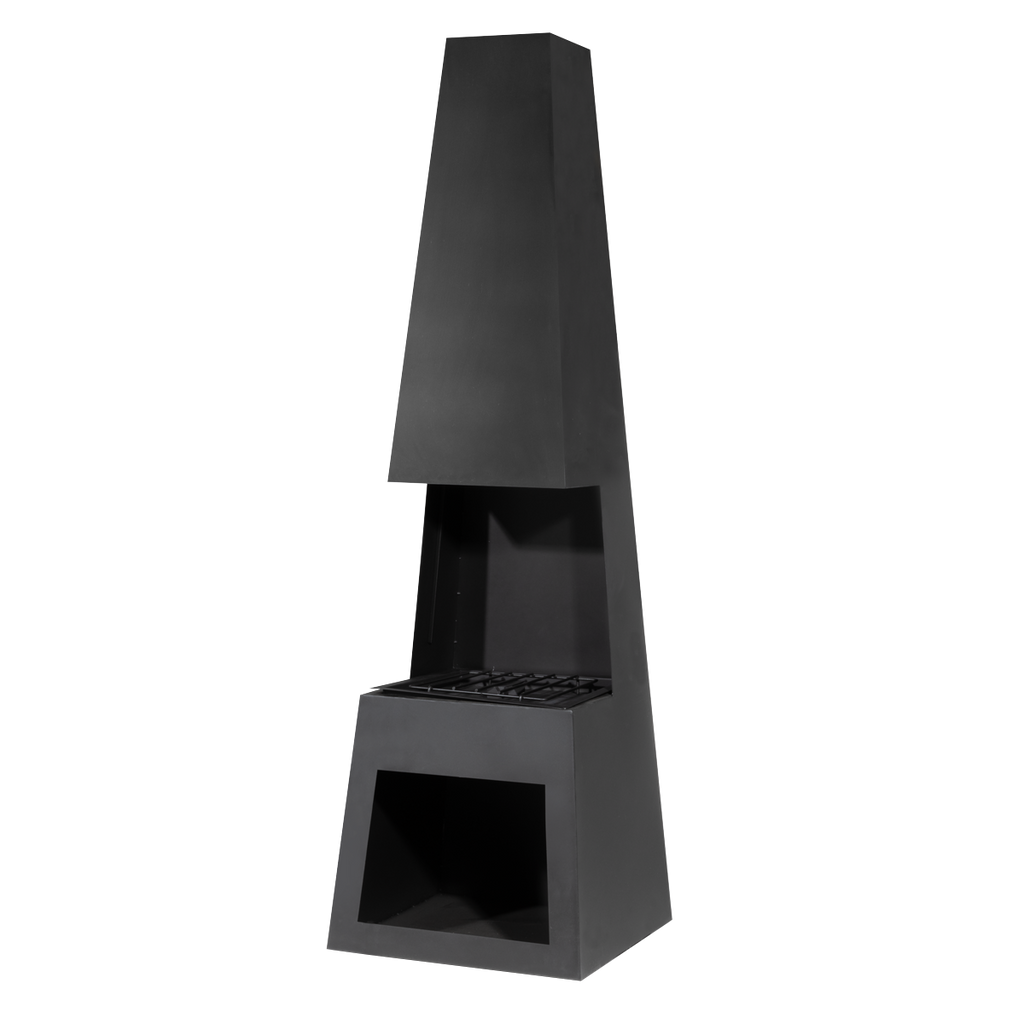 Dellonda Outdoor Chiminea with Firewood Storage - Black Steel DG107