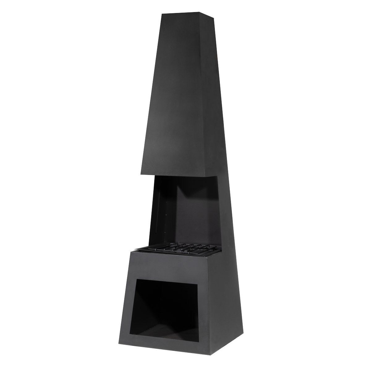 Dellonda Outdoor Chiminea with Firewood Storage - Black Steel DG107