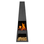 Dellonda Outdoor Chiminea with Firewood Storage - Black Steel DG107