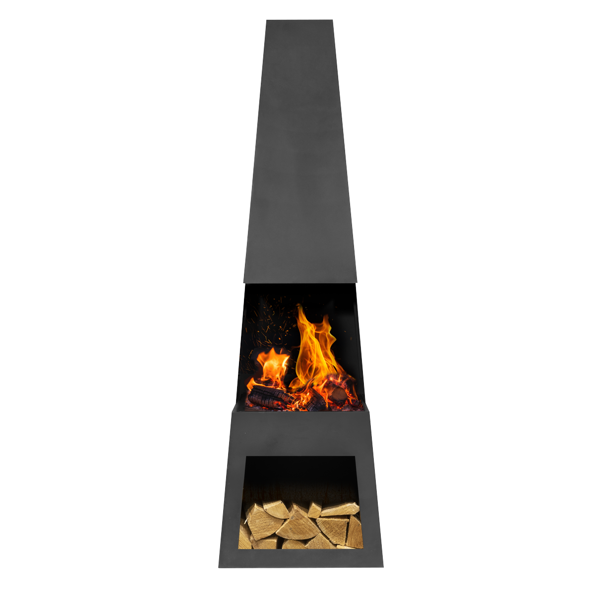 Dellonda Outdoor Chiminea with Firewood Storage - Black Steel DG107
