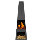 Dellonda Outdoor Chiminea with Firewood Storage - Black Steel DG107