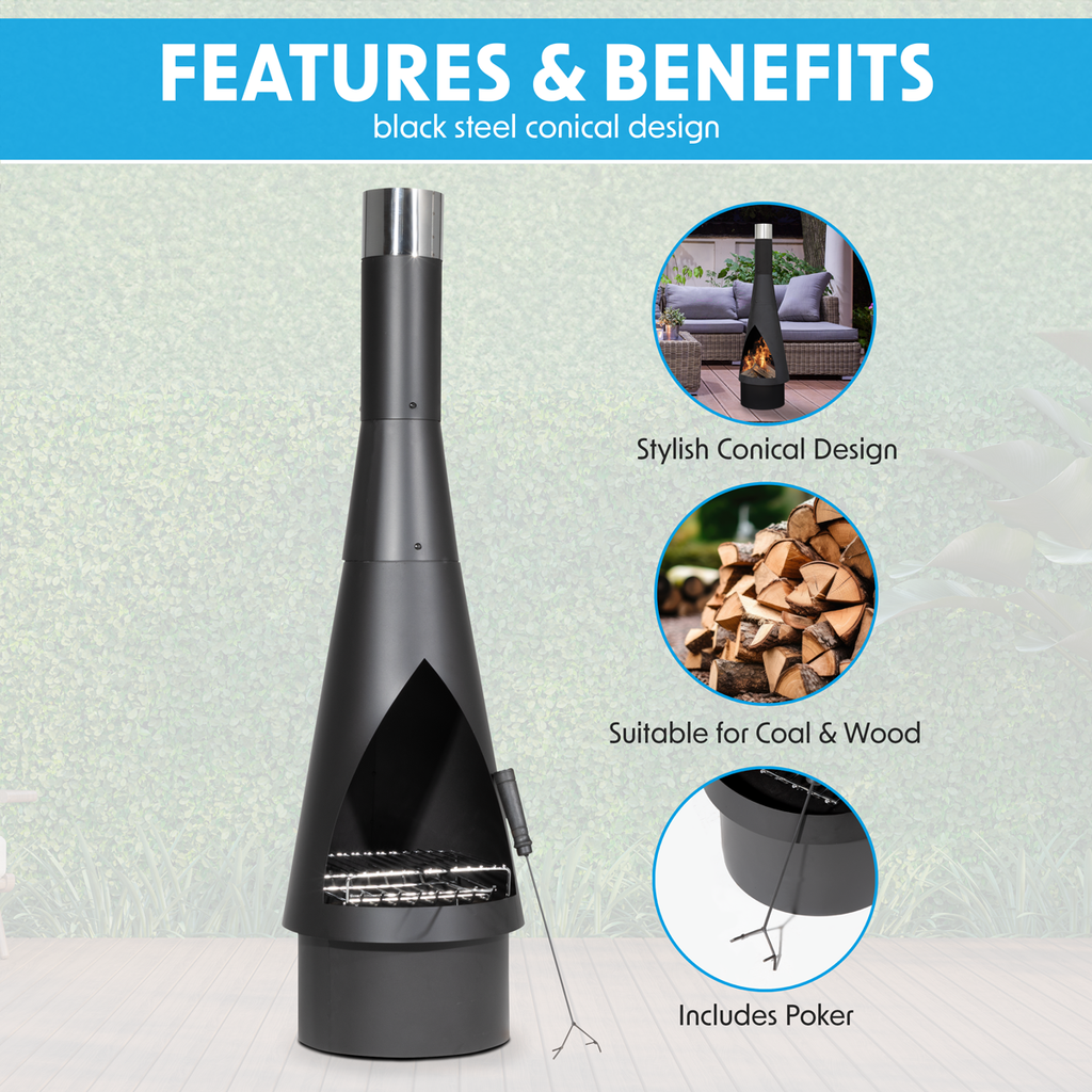Dellonda Outdoor Chiminea - Black Steel DG109
