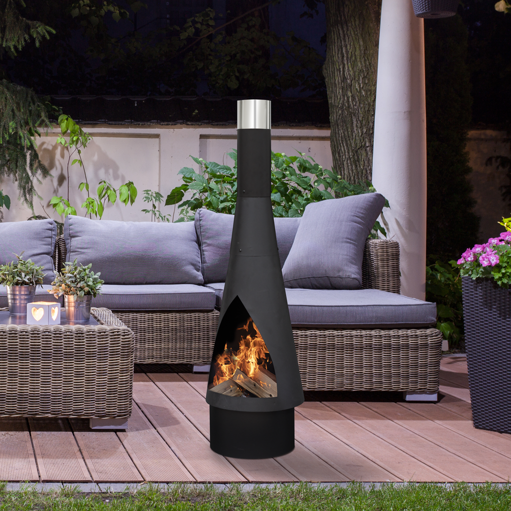 Dellonda Outdoor Chiminea - Black Steel DG109