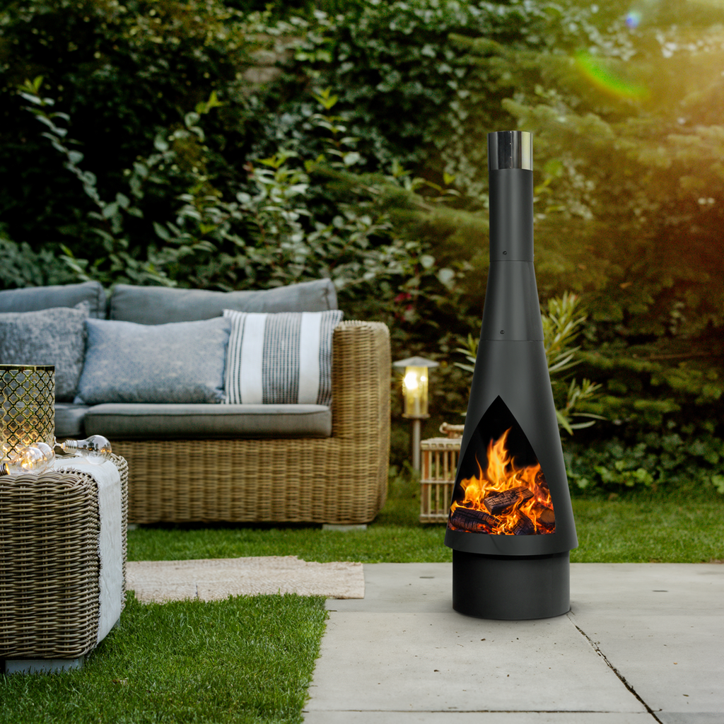 Dellonda Outdoor Chiminea - Black Steel DG109