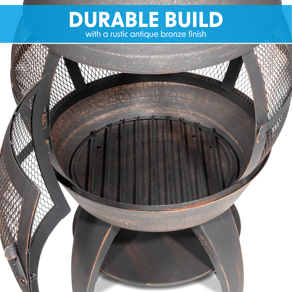 Dellonda Deluxe 360° Chiminea/Fire Pit - Antique Bronze Finish DG112