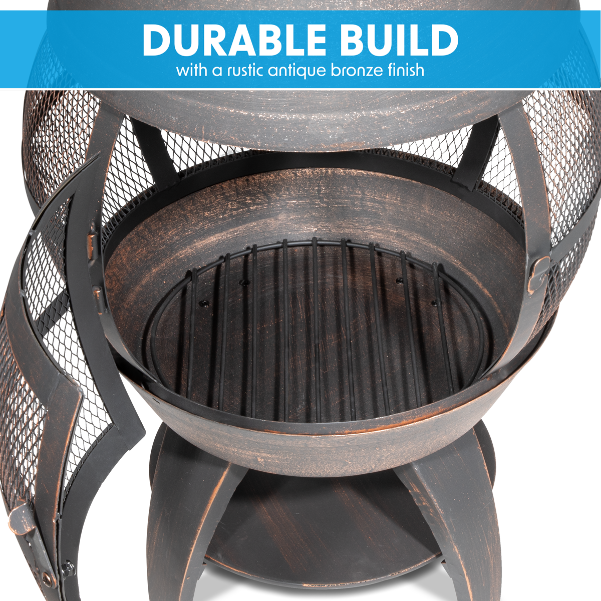Dellonda Deluxe 360° Chiminea/Fire Pit - Antique Bronze Finish DG112
