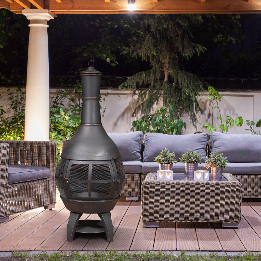 Dellonda Deluxe 360° Chiminea/Fire Pit - Antique Bronze Finish DG112