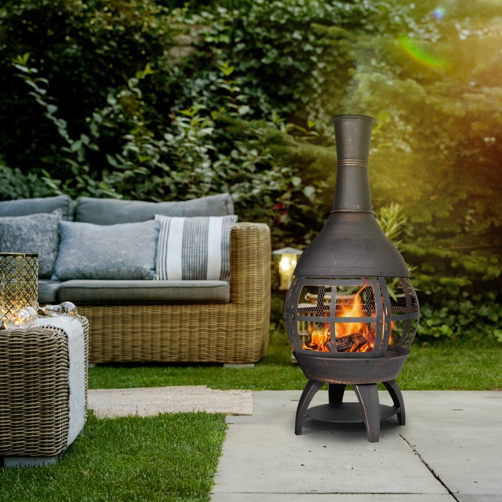 Dellonda Deluxe 360° Chiminea/Fire Pit - Antique Bronze Finish DG112