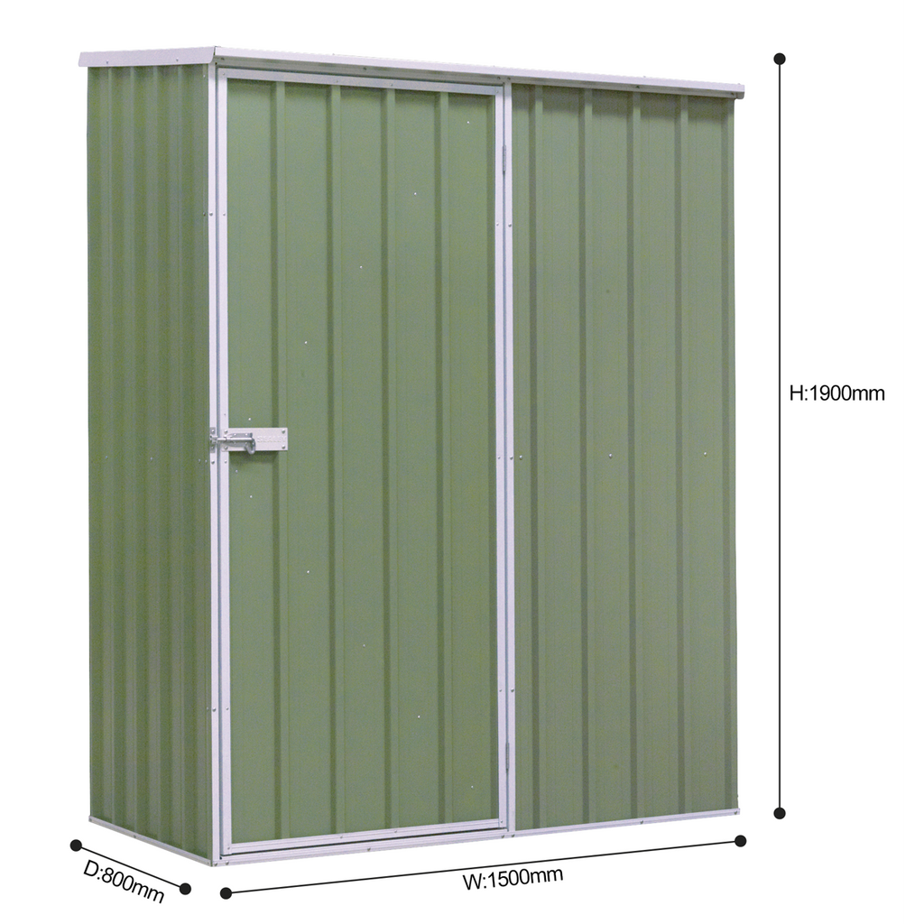 Galvanized Steel Storage Shed with Pent Style Roof 150 x 80 x 190cm - Green DG113