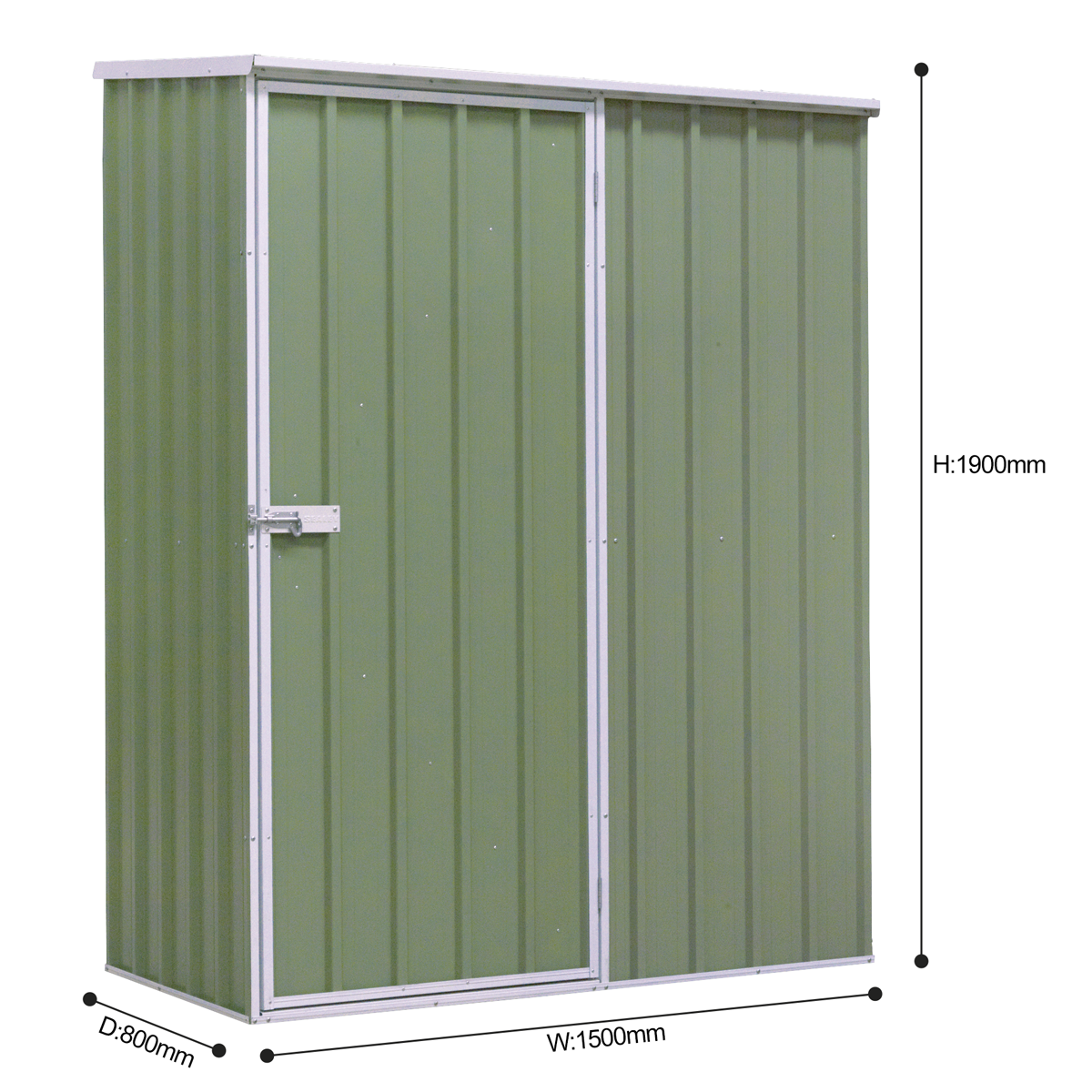 Galvanized Steel Storage Shed with Pent Style Roof 150 x 80 x 190cm - Green DG113