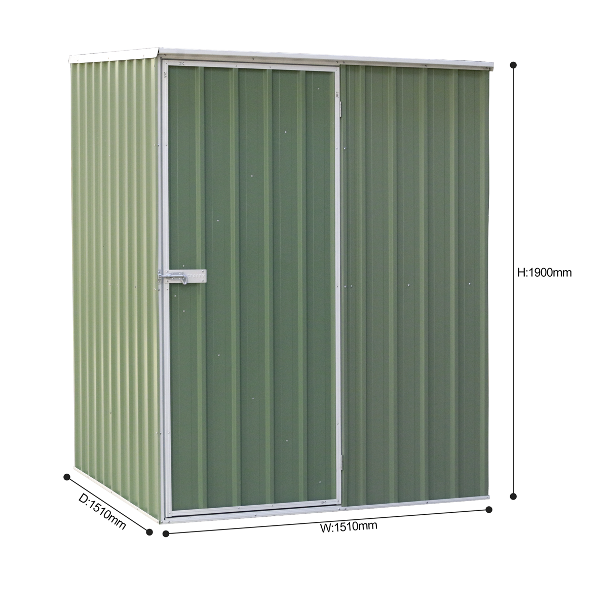 Galvanized Steel Storage Shed with Pent Style Roof 151 x 151 x 200cm - Green DG114
