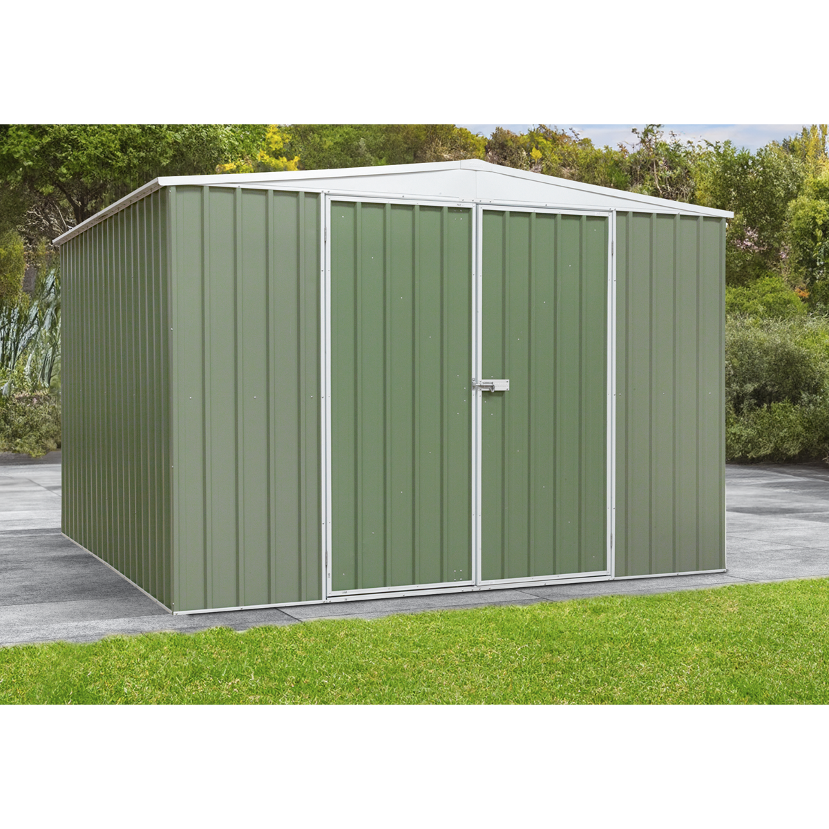 Galvanized Steel Storage Shed with Apex Style Roof 300 x 300 x 220cm - Green DG116