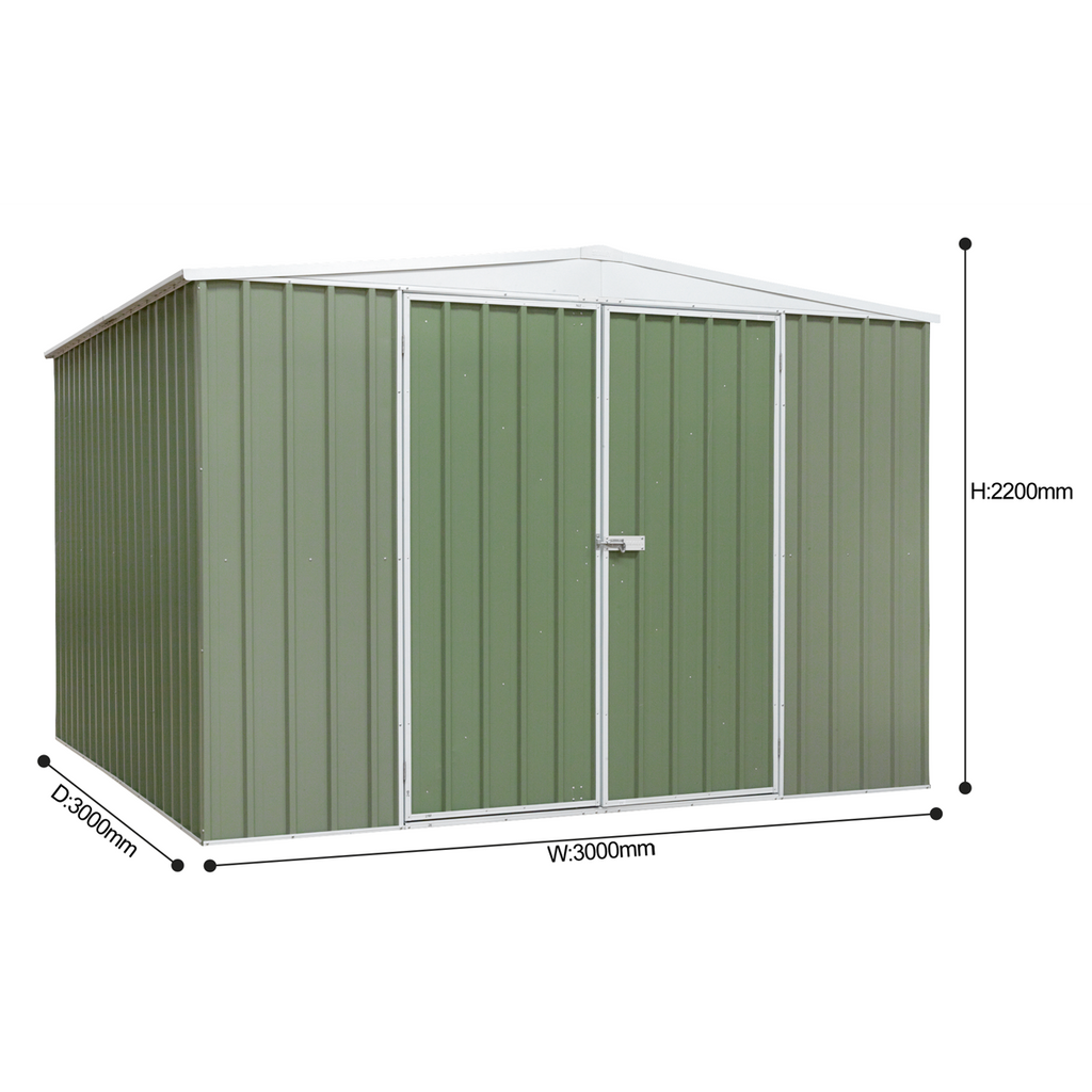 Galvanized Steel Storage Shed with Apex Style Roof 300 x 300 x 220cm - Green DG116