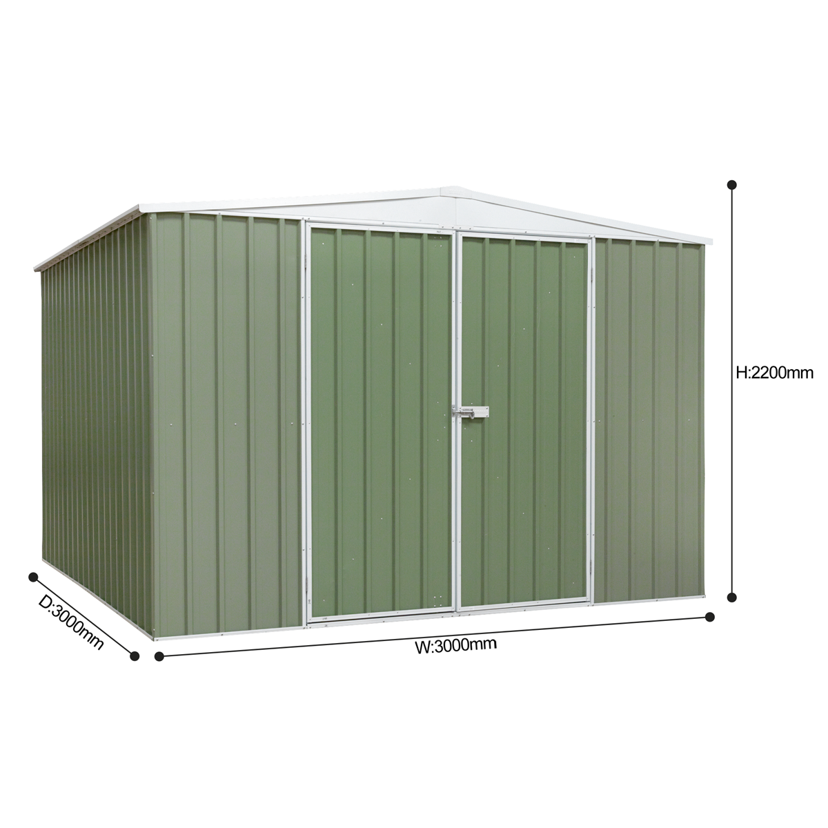 Galvanized Steel Storage Shed with Apex Style Roof 300 x 300 x 220cm - Green DG116