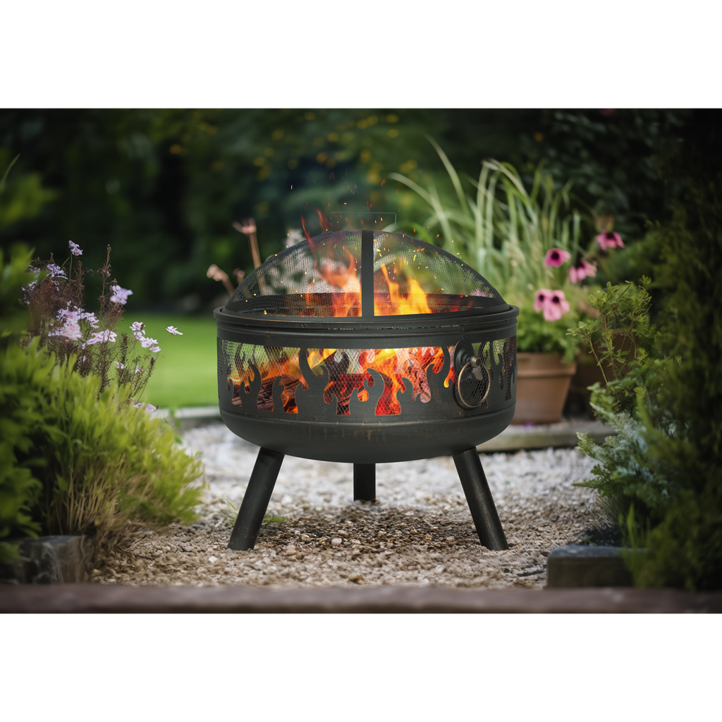 Dellonda Deluxe Outdoor Fire Pit with Cooking Grill & Poker 61cm DG117