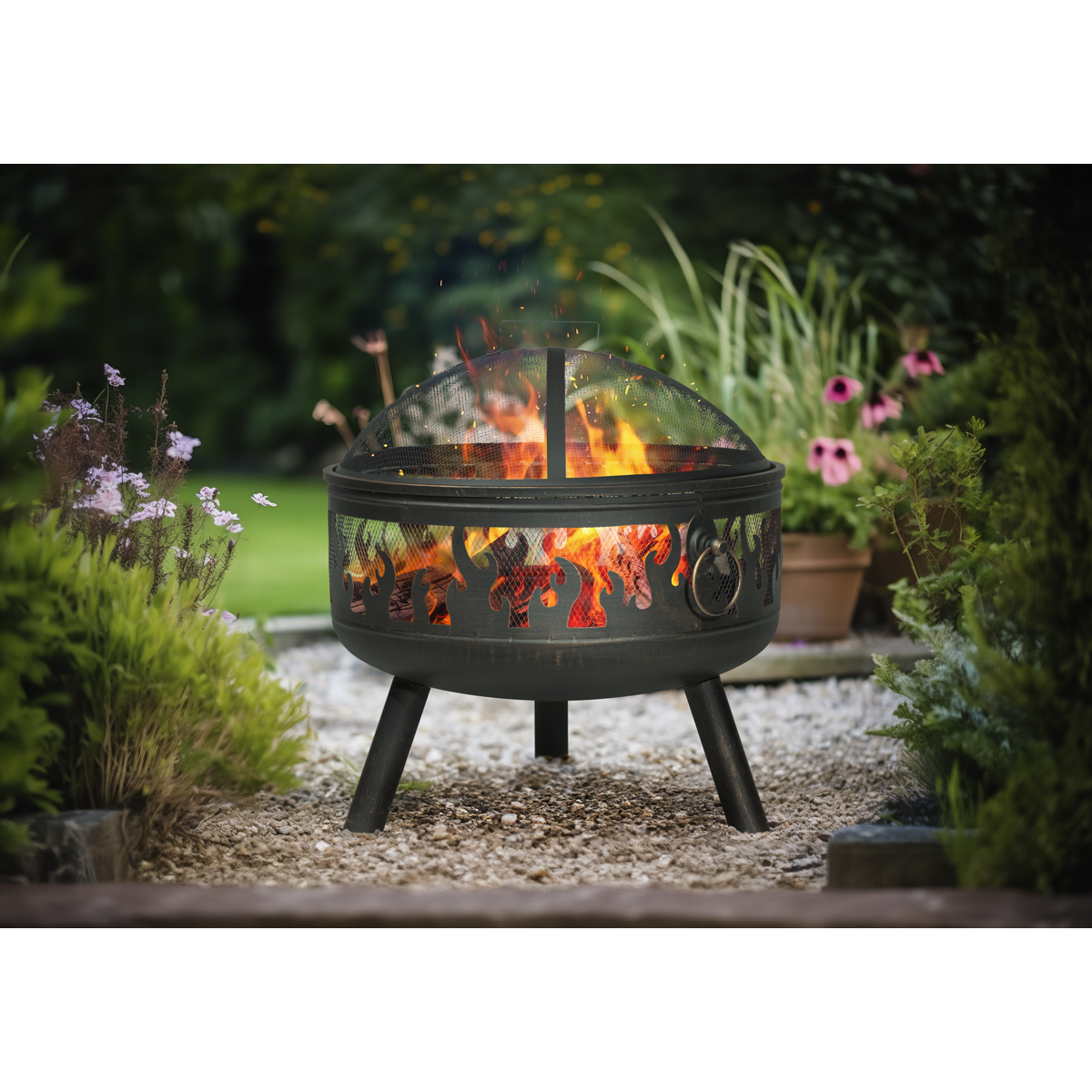 Dellonda Deluxe Outdoor Fire Pit with Cooking Grill & Poker 61cm DG117