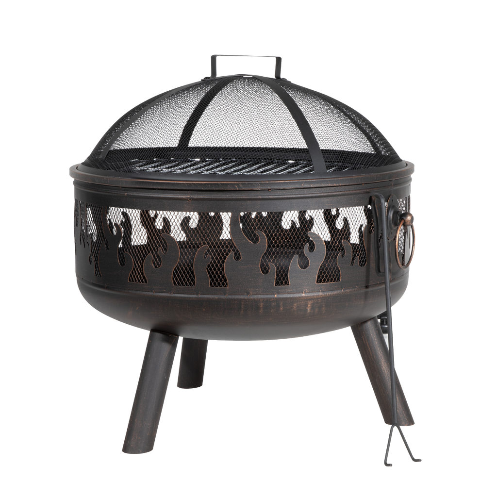 Dellonda Deluxe Outdoor Fire Pit with Cooking Grill & Poker 61cm DG117