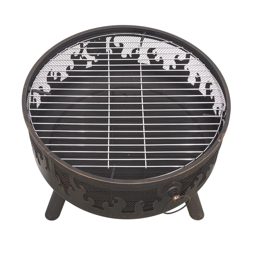 Dellonda Deluxe Outdoor Fire Pit with Cooking Grill & Poker 61cm DG117
